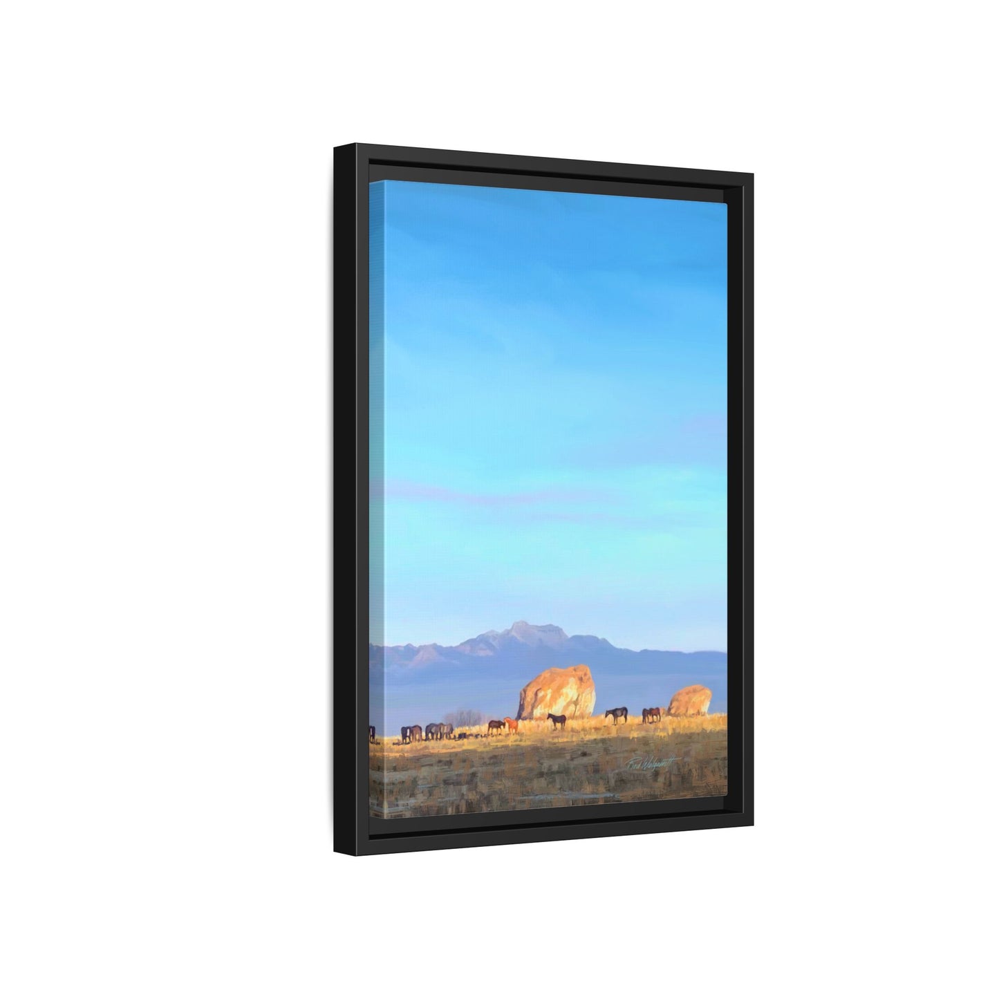 Framed Matte Canvas Print — Horses at Adobe by Rod Walgamott