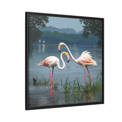 Framed Flamingo Canvas Art – Flamingo Dance by Rod Walgamott