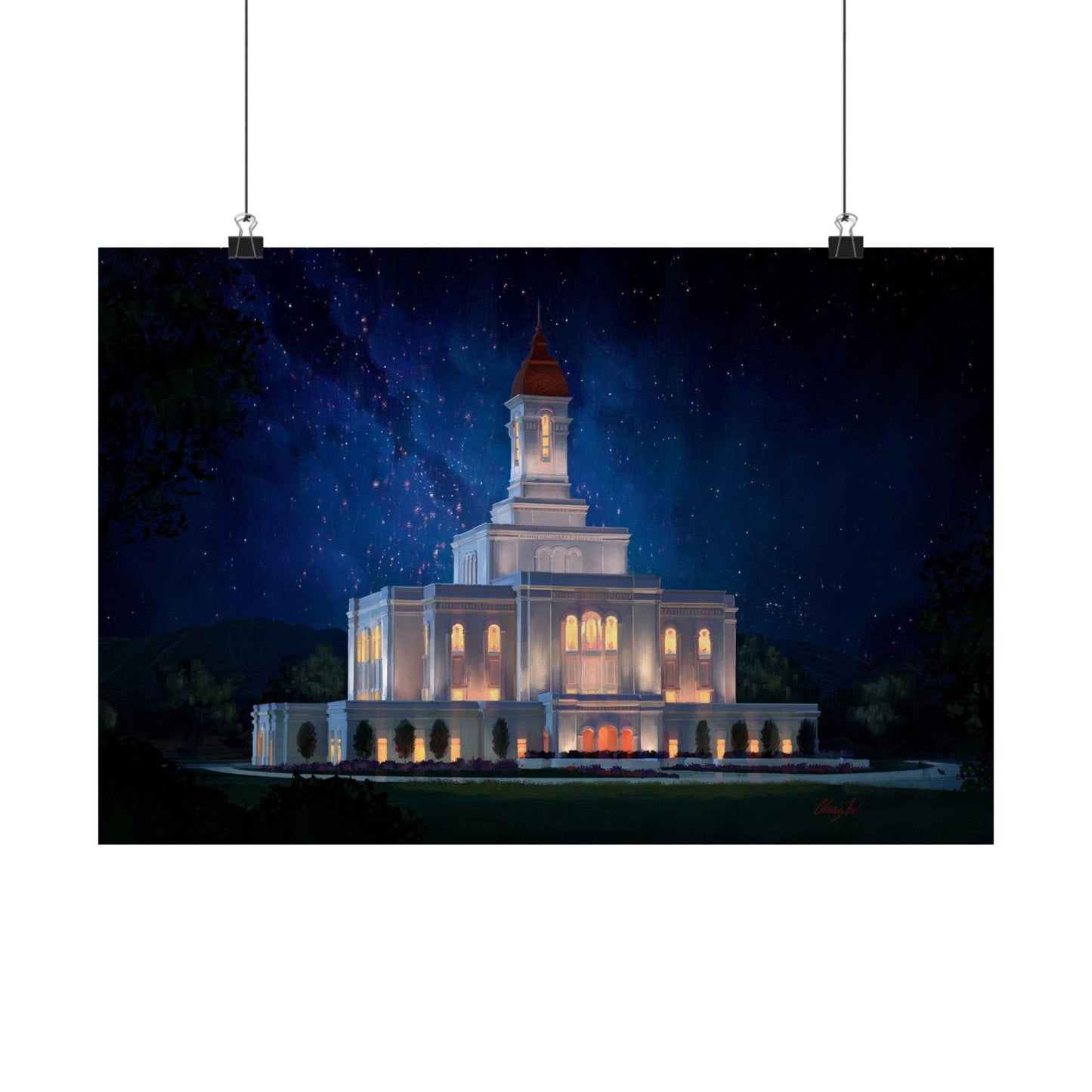 Premium Matte Print--Deseret Peak Temple--Night Sky, by Chaz Walgamott