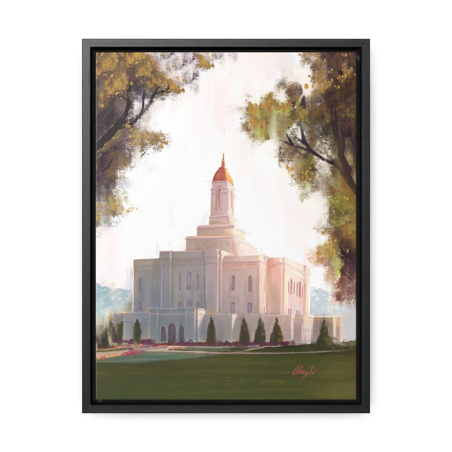 Framed canvas Wrap, Deseret Peak Temple, Golden D by Chaz Walgamott