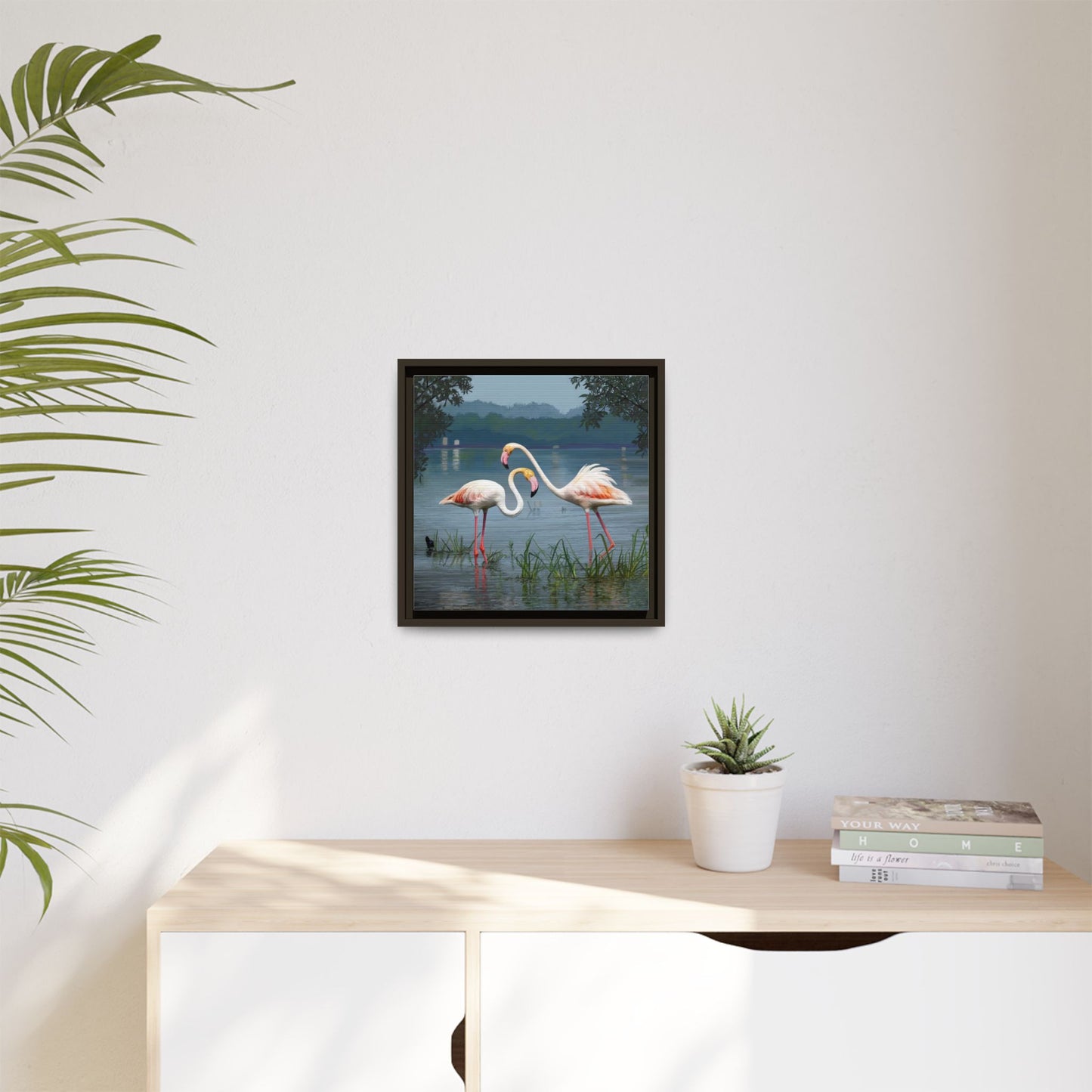 Framed Flamingo Canvas Art – Flamingo Dance by Rod Walgamott