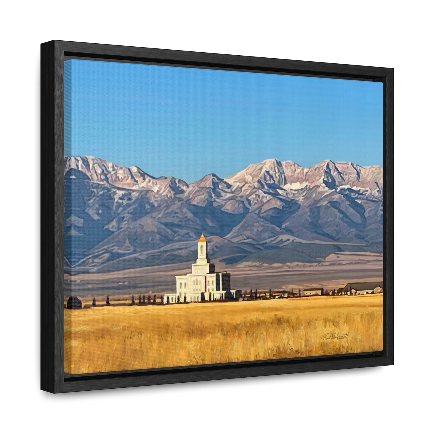 Stretched Canvas Wrap in Wood Frame, Deseret Peak Temple and Deseret Peak, by Rod Walgamott