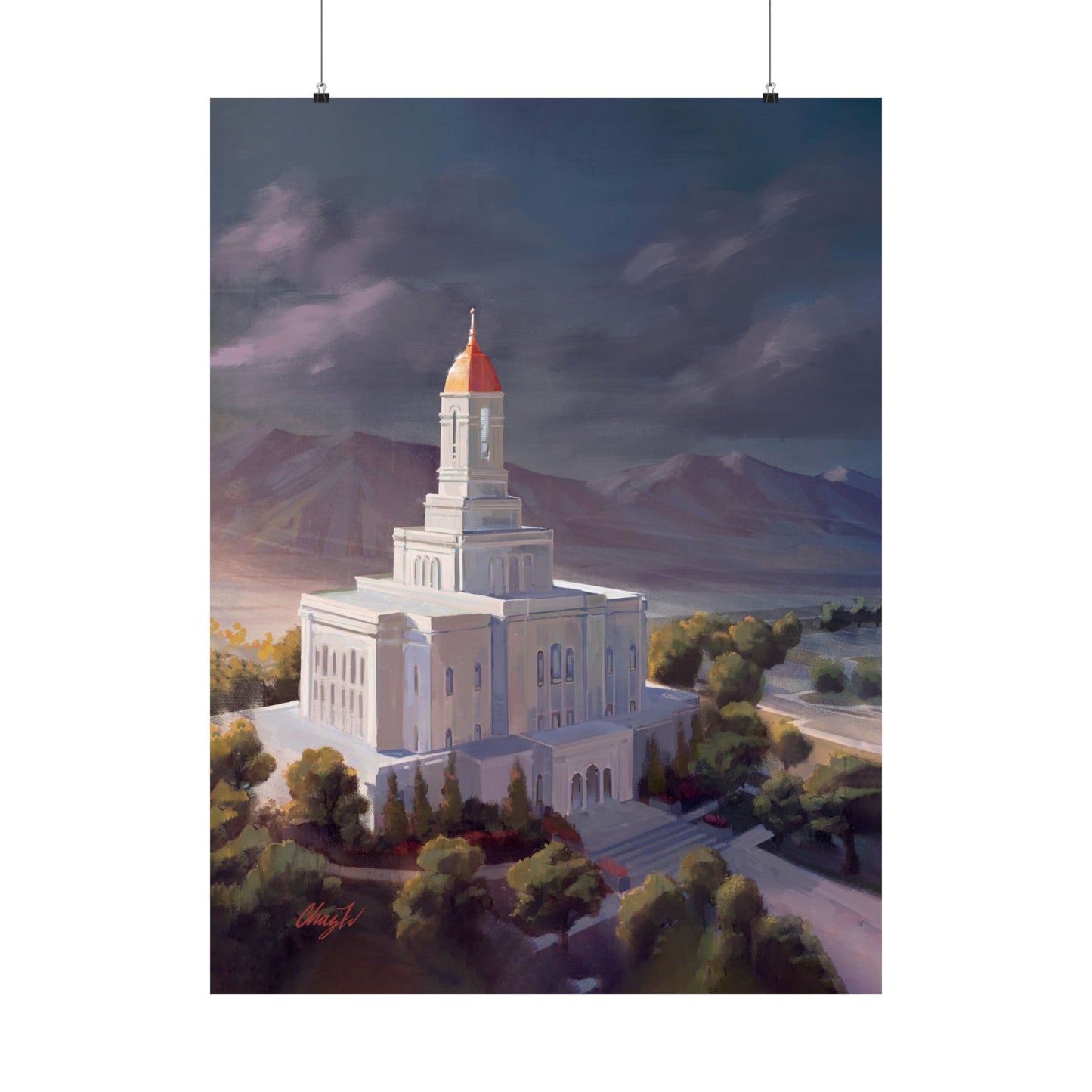 Premium Matte Paper Print, Deseret Peak Temple, After the Storm, by Chaz Walgamott