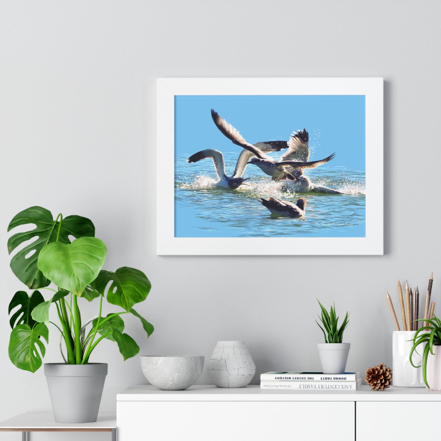 Framed Matte Print, Gull Fight on Stansbury Lake, by Rod Walgamott