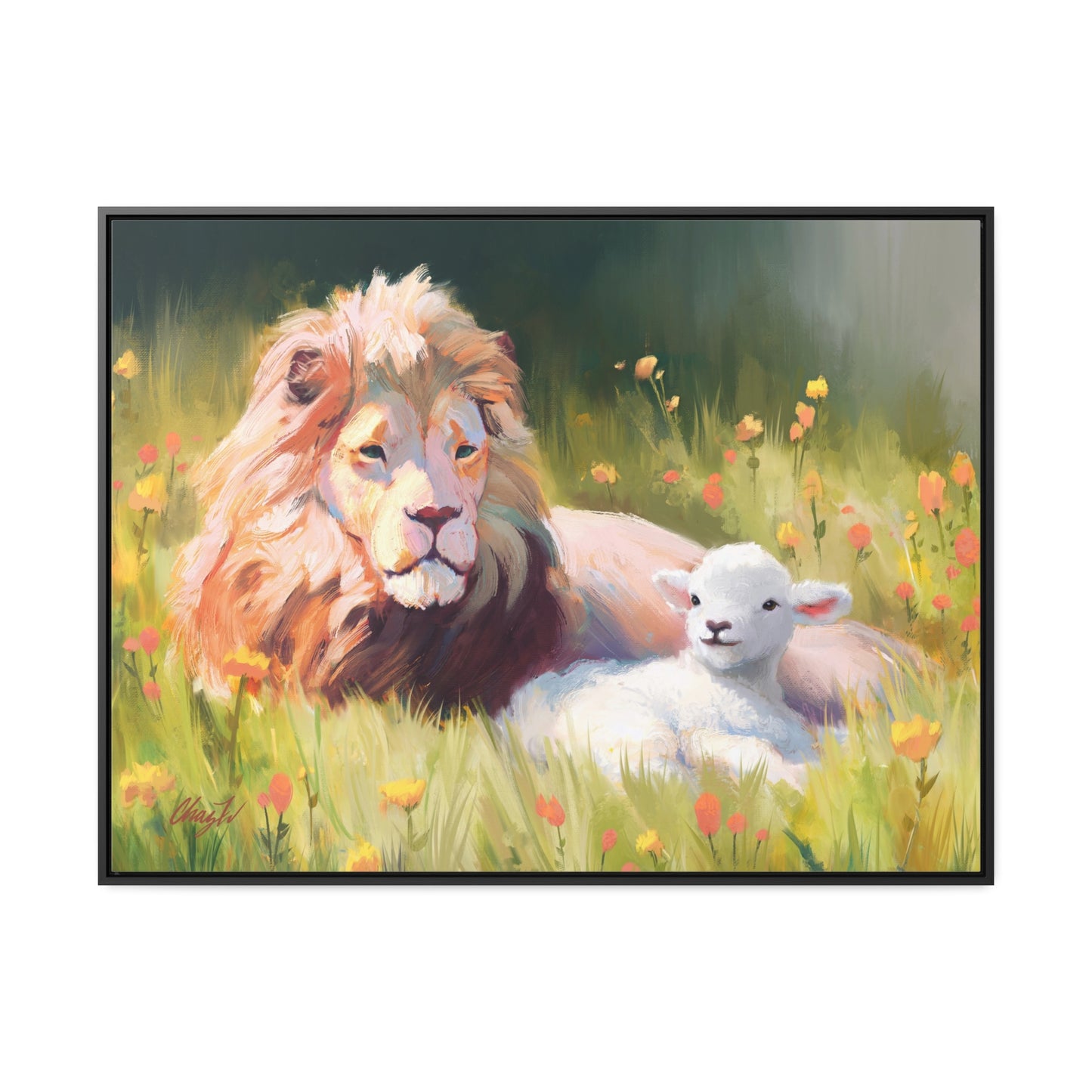Stretched Canvas Print in Wood Frame, The Lamb and the Lion, by Chaz Walgamott