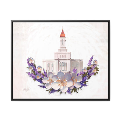 Stretched Canvas Print in Wood Frame--Deseret Peak Temple--Floral Wreath, by Chaz Walgamott