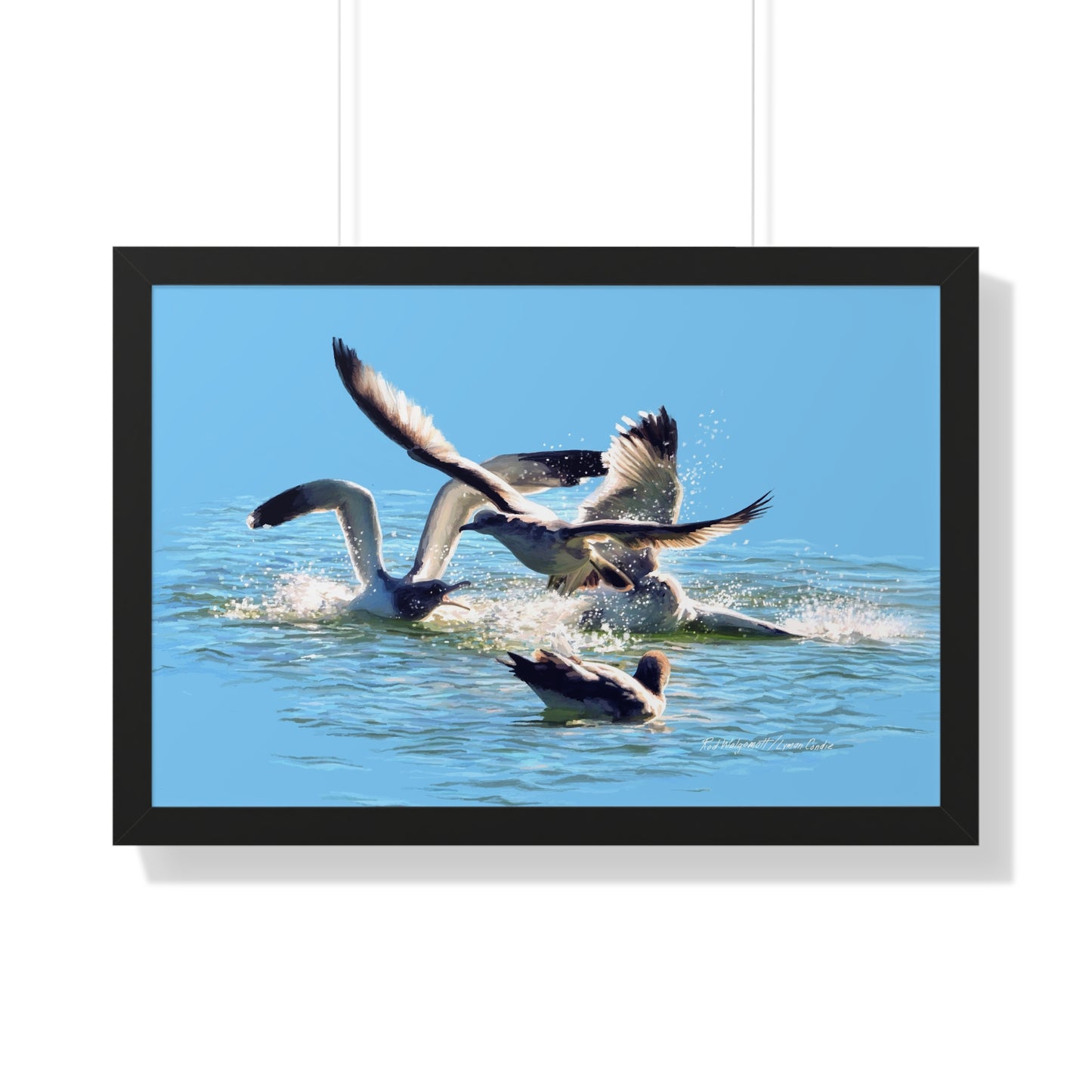Framed Matte Print, Gull Fight on Stansbury Lake, by Rod Walgamott