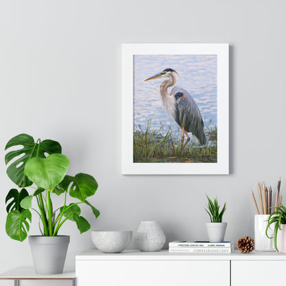 Framed Matte Print, Blue Heron at Stansbury Lake, by Rod Walgamott