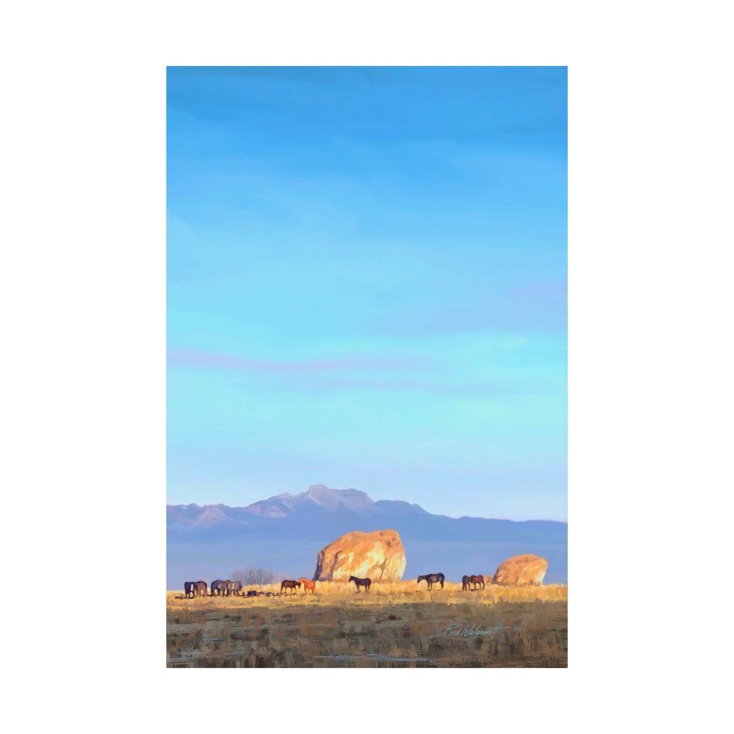 Matte Paper Print--Horses at Adobe Rock, by Rod Walgamott