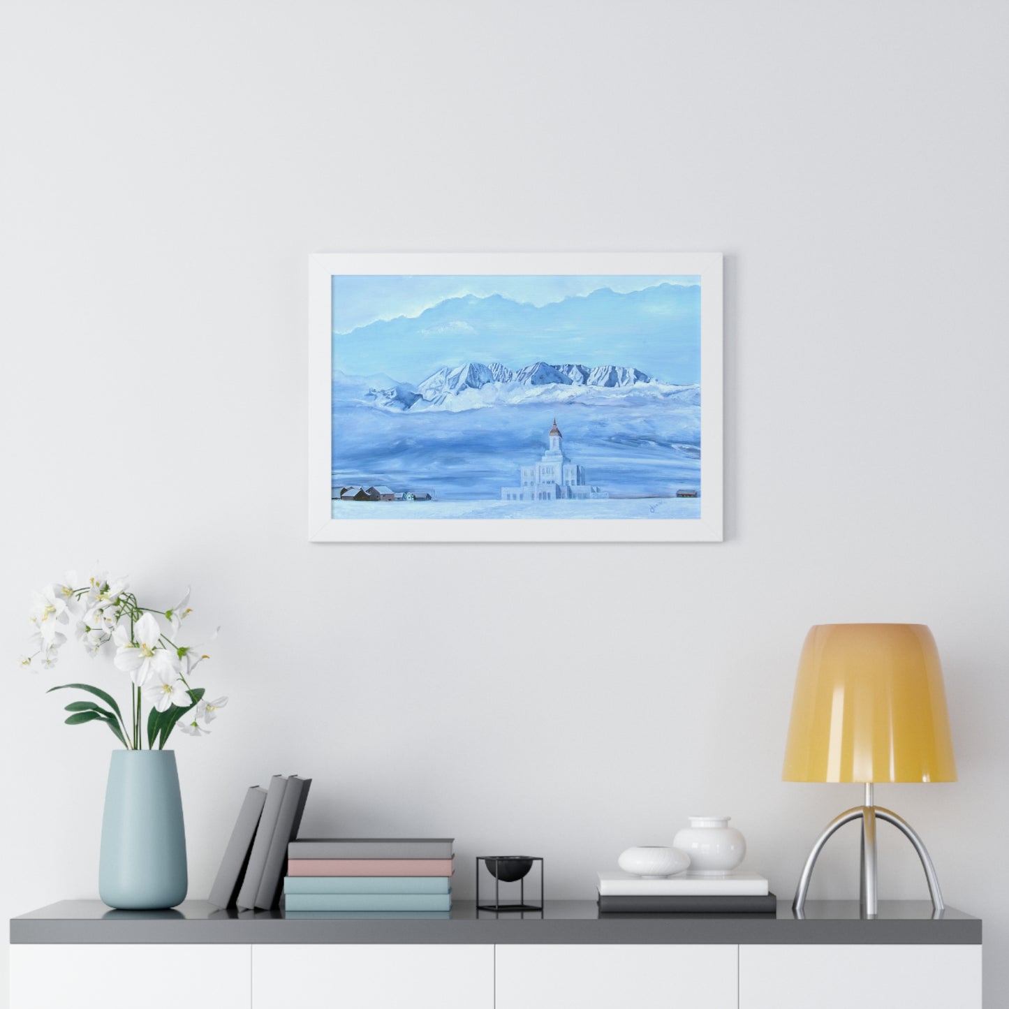 Premium Matte Print--Framed, Deseret Peak Temple-Hope in the Bleak of Winter, by Jane Autry
