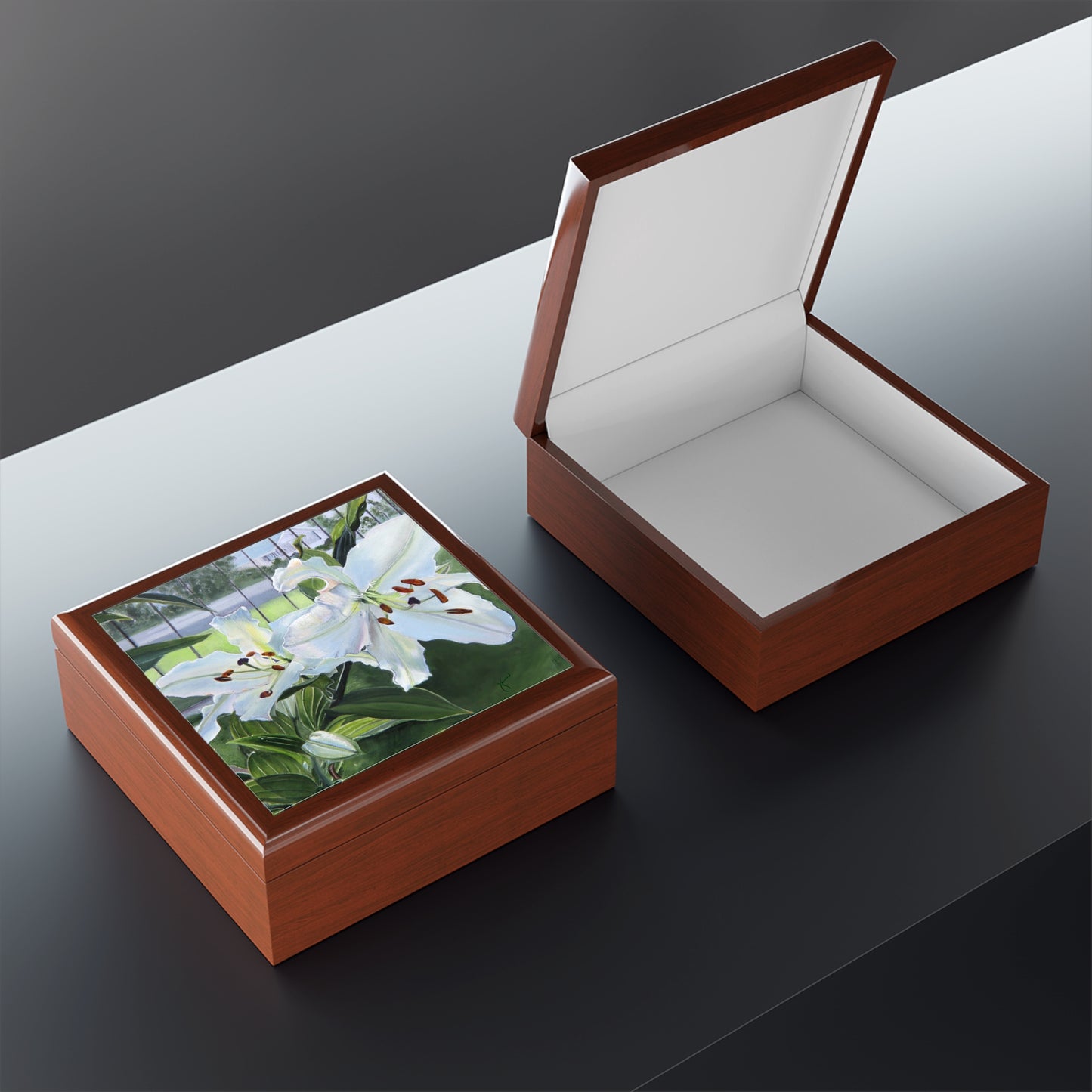 Elegant Floral Jewelry Box, Featuring Luscious Lilies, by Jane Autry