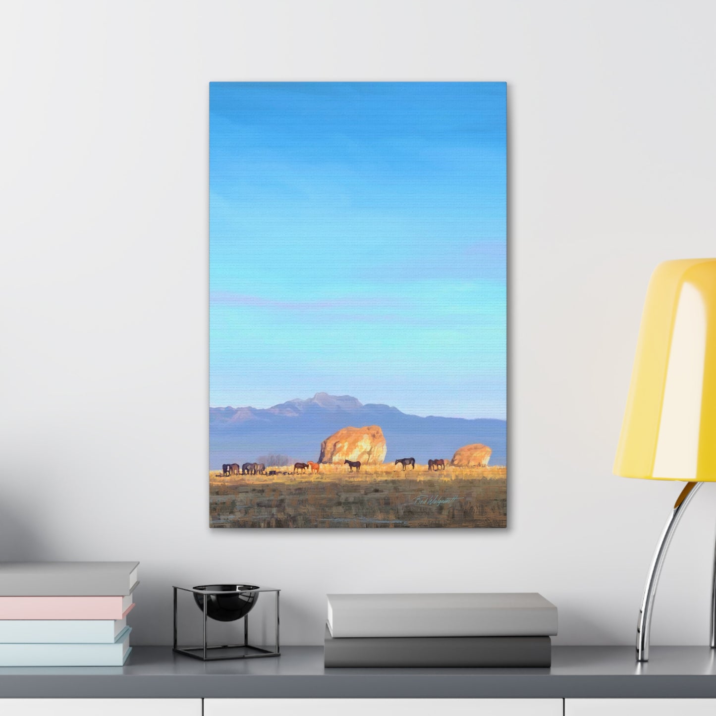 Canvas Gallery Wrap-Horses at Adobe Rock by Rod Walgamott