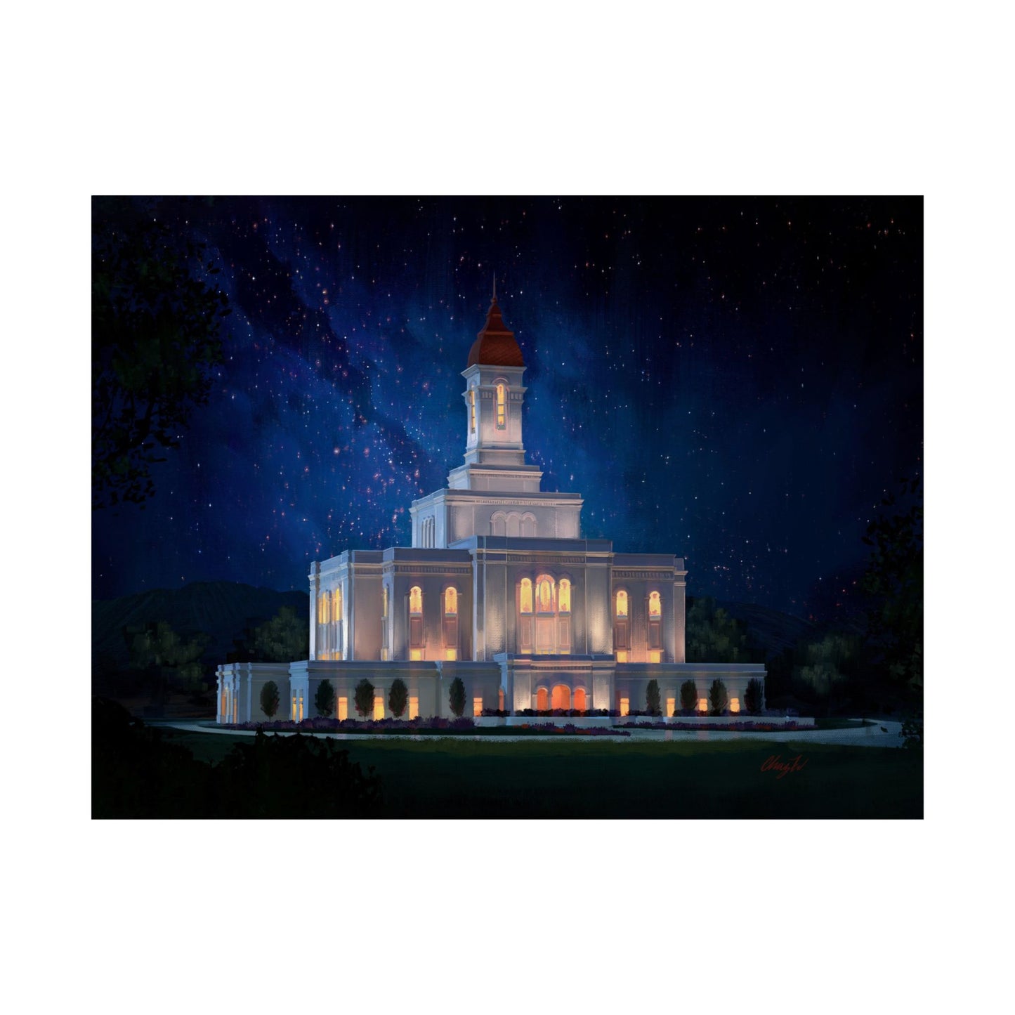 Premium Matte Print--Deseret Peak Temple--Night Sky, by Chaz Walgamott