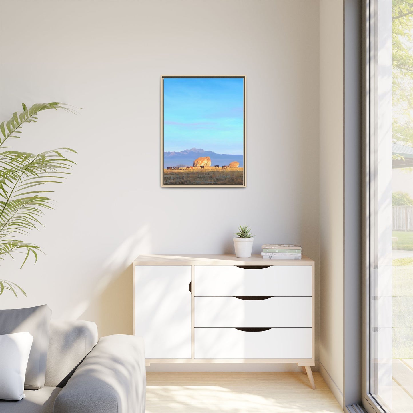Framed Matte Canvas Print — Horses at Adobe by Rod Walgamott