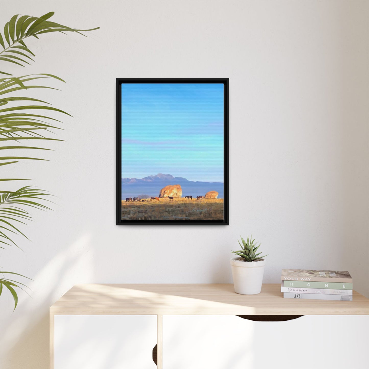 Framed Matte Canvas Print — Horses at Adobe by Rod Walgamott