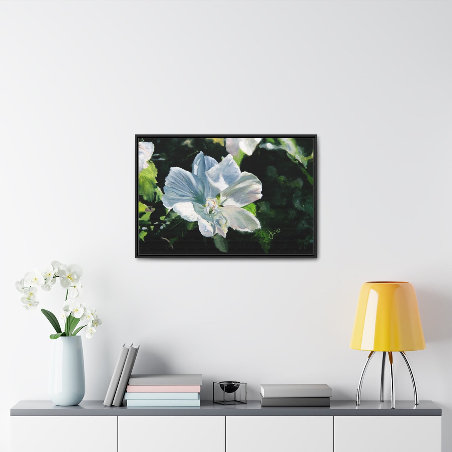 Stretched Canvas Wrap in Wood Frame, White Rose of Sharon by Jane Autry