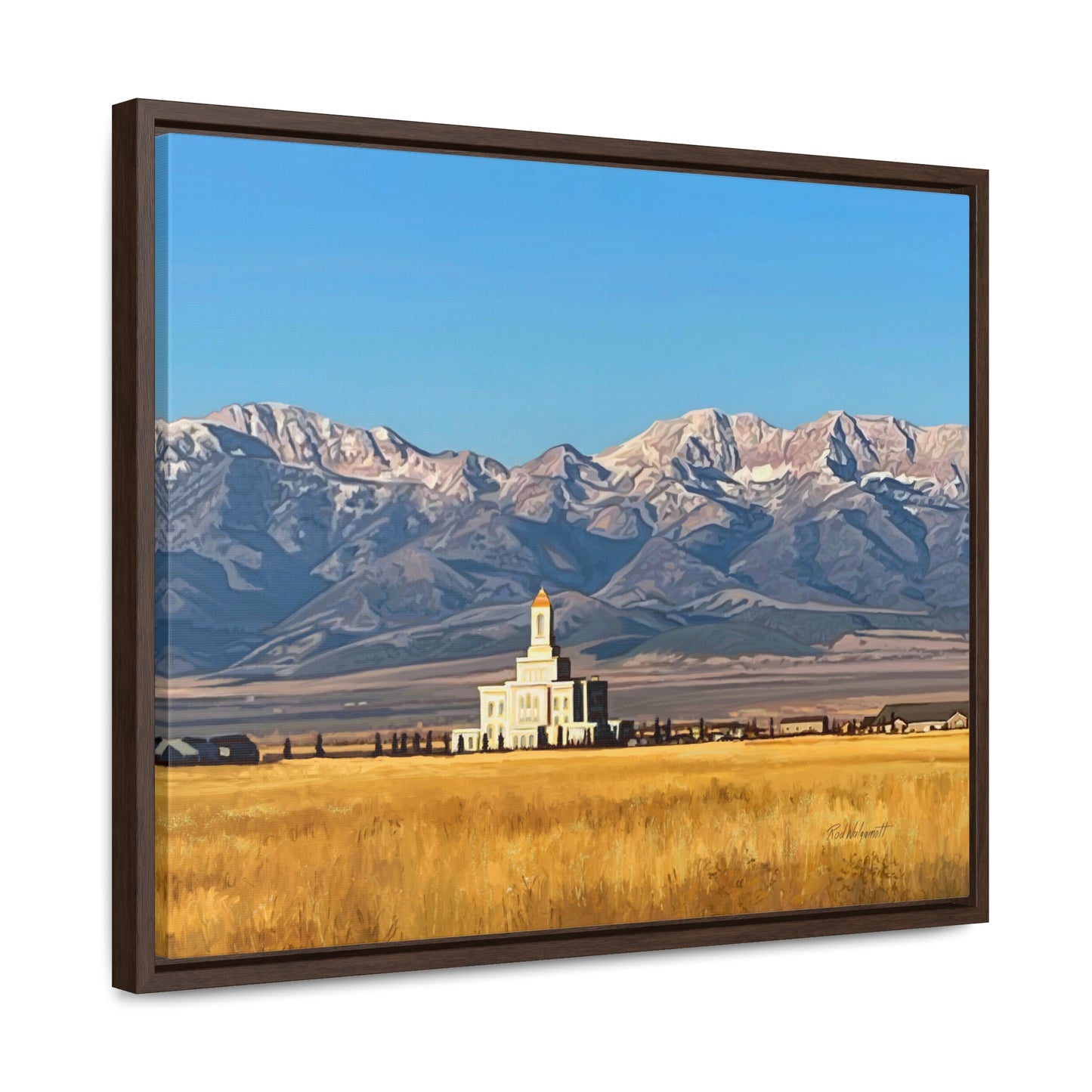 Stretched Canvas Wrap in Wood Frame, Deseret Peak Temple and Deseret Peak, by Rod Walgamott
