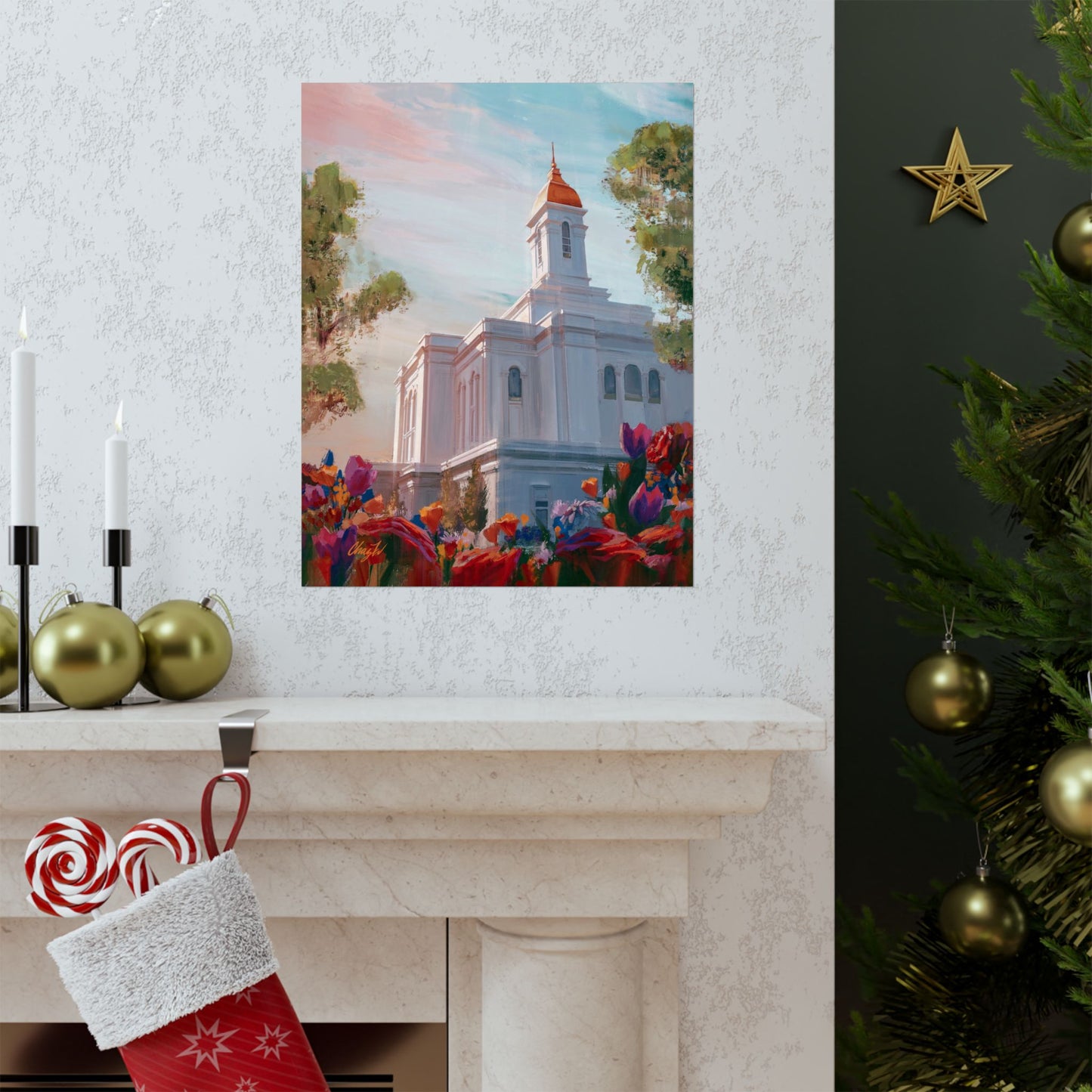Premium Matte Paper Print, Deseret Peak Temple--Spring Flowers, by Chaz Walgamott