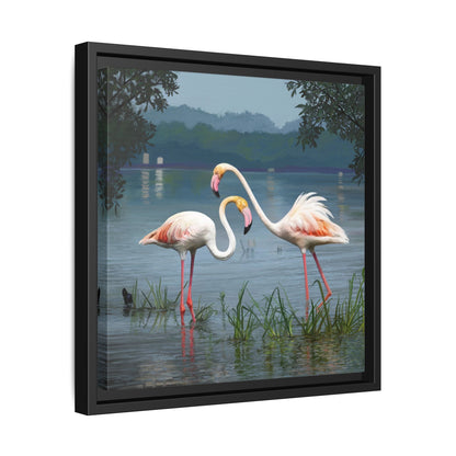 Framed Flamingo Canvas Art – Flamingo Dance by Rod Walgamott