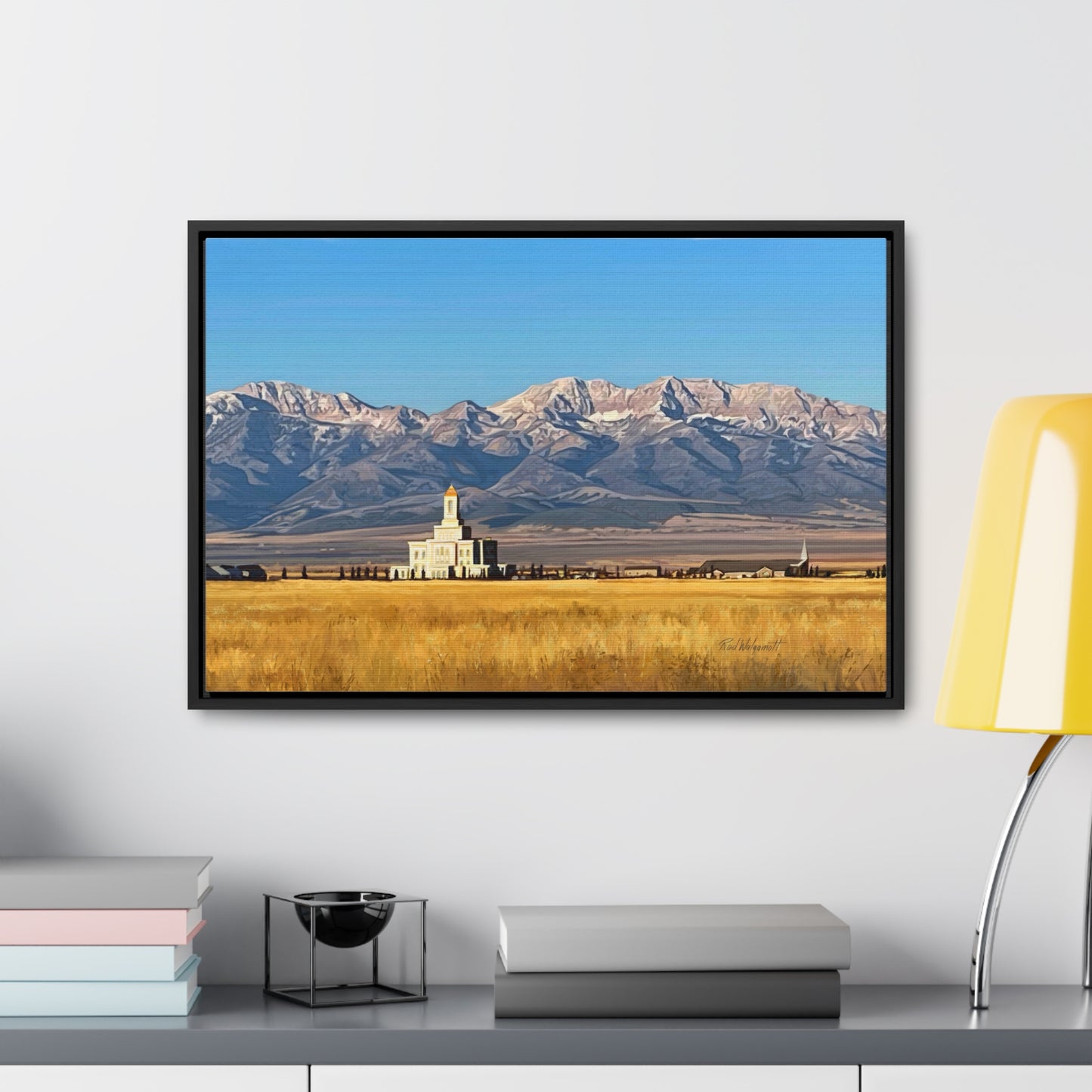Stretched Canvas Wrap in Wood Frame, Deseret Peak Temple and Deseret Peak, by Rod Walgamott