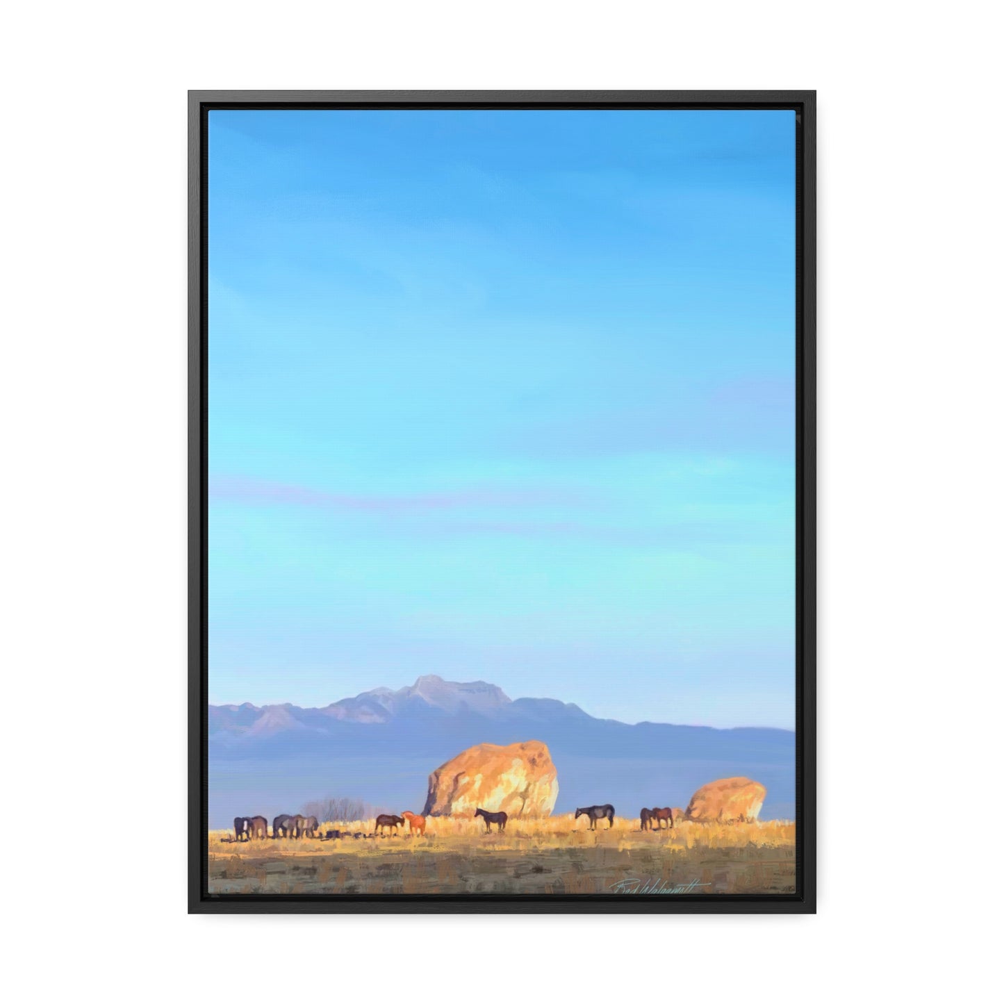Framed canvas Wrap, Horses at Adobe Rock, by Rod Walgamott