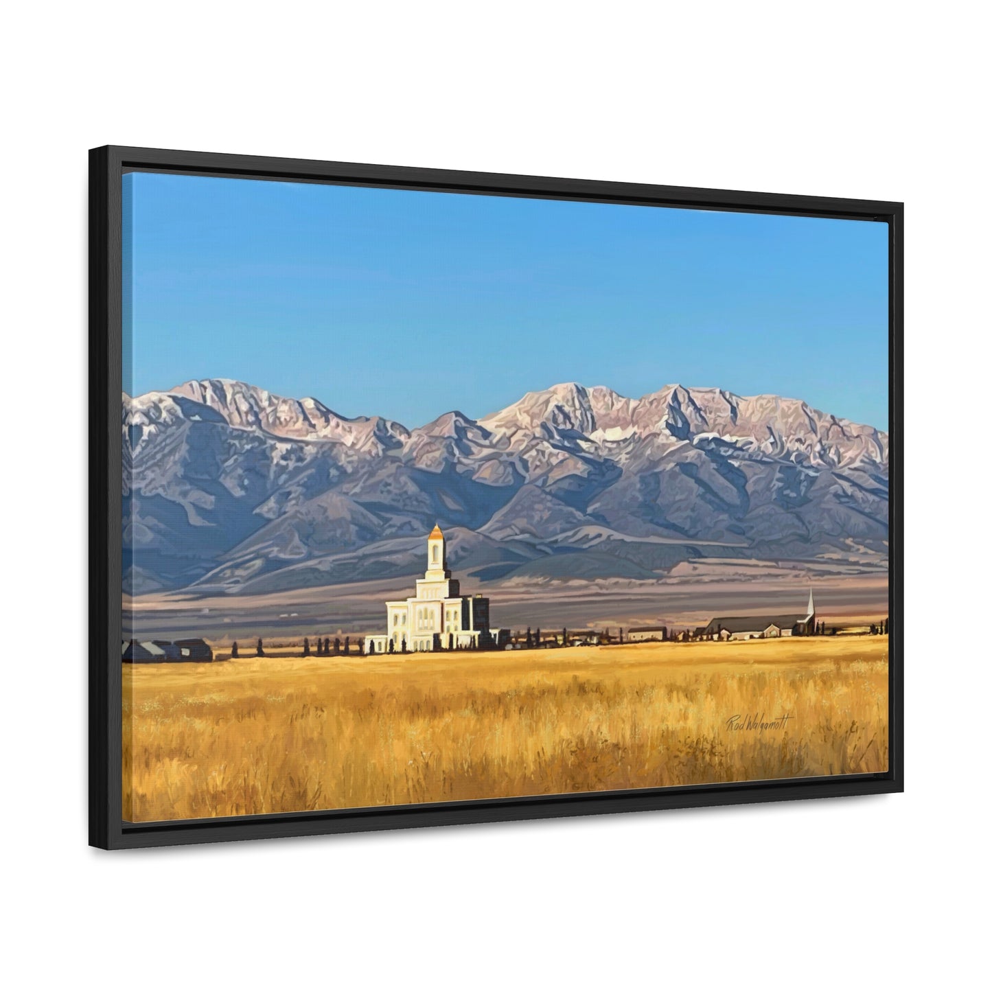 Stretched Canvas Wrap in Wood Frame, Deseret Peak Temple and Deseret Peak, by Rod Walgamott