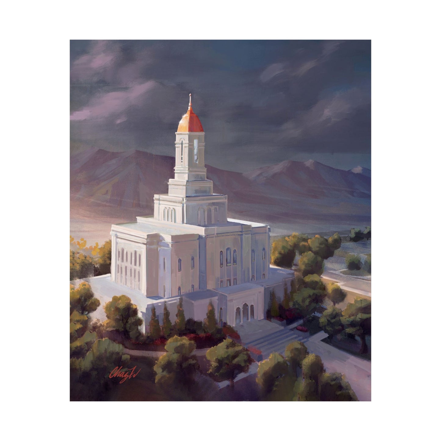Premium Matte Paper Print, Deseret Peak Temple, After the Storm, by Chaz Walgamott