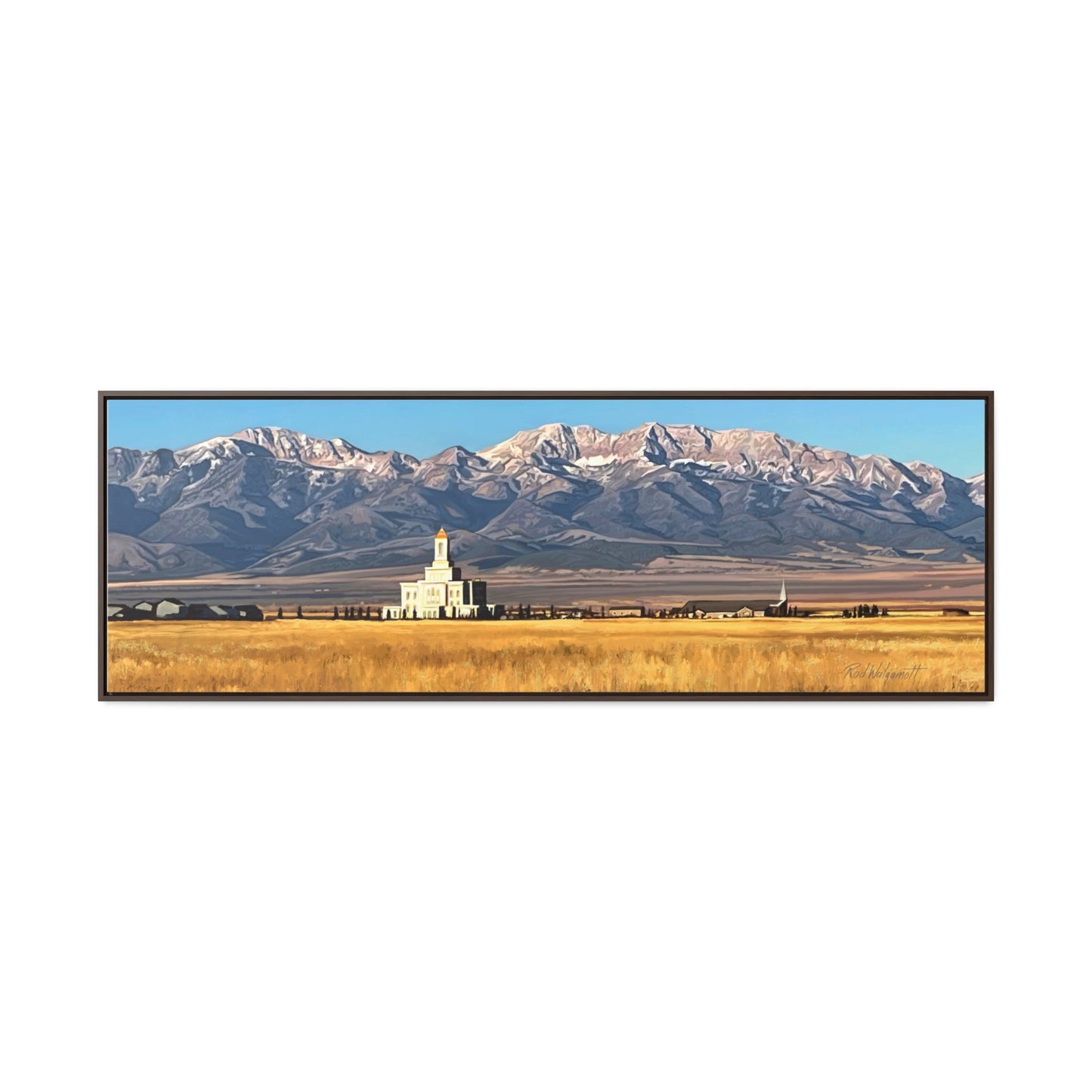 Stretched Canvas Wrap in Wood Frame, Deseret Peak Temple and Deseret Peak, by Rod Walgamott