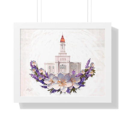Premium Matte Print--Framed, Deseret Peak Temple--Floral Wreath, by Chaz Walgamott