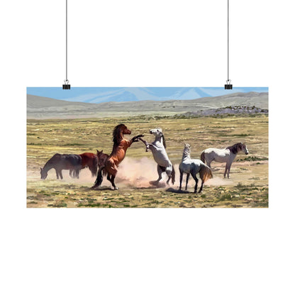 Poster - Wild Horses Fighting in Rush Valley, Utah