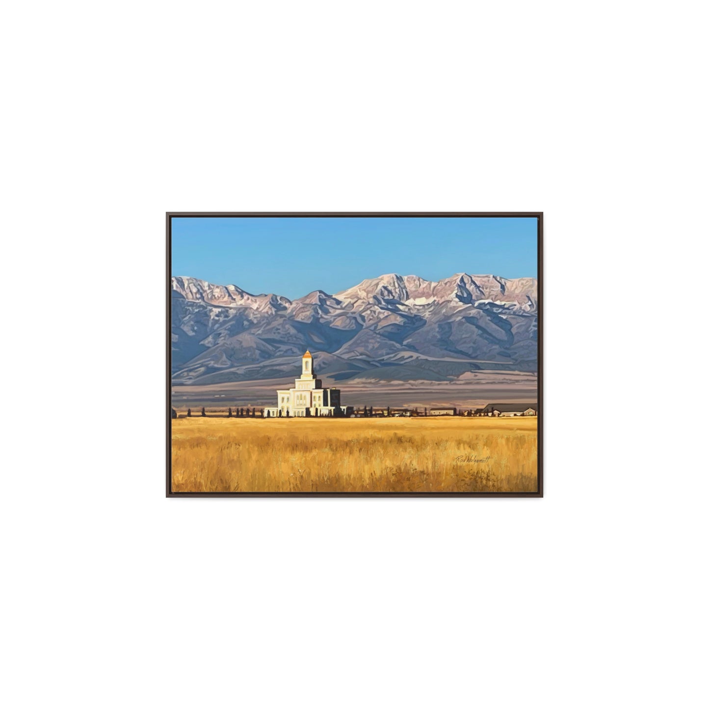 Stretched Canvas Wrap in Wood Frame, Deseret Peak Temple and Deseret Peak, by Rod Walgamott