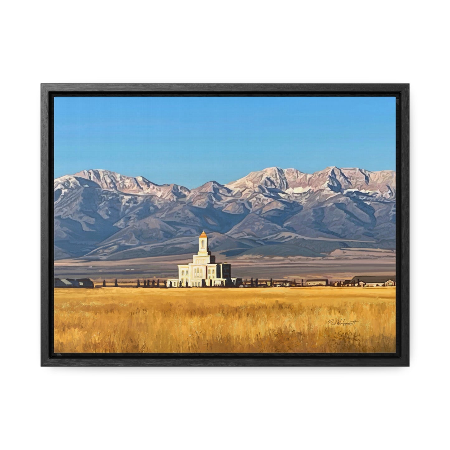 Stretched Canvas Wrap in Wood Frame, Deseret Peak Temple and Deseret Peak, by Rod Walgamott