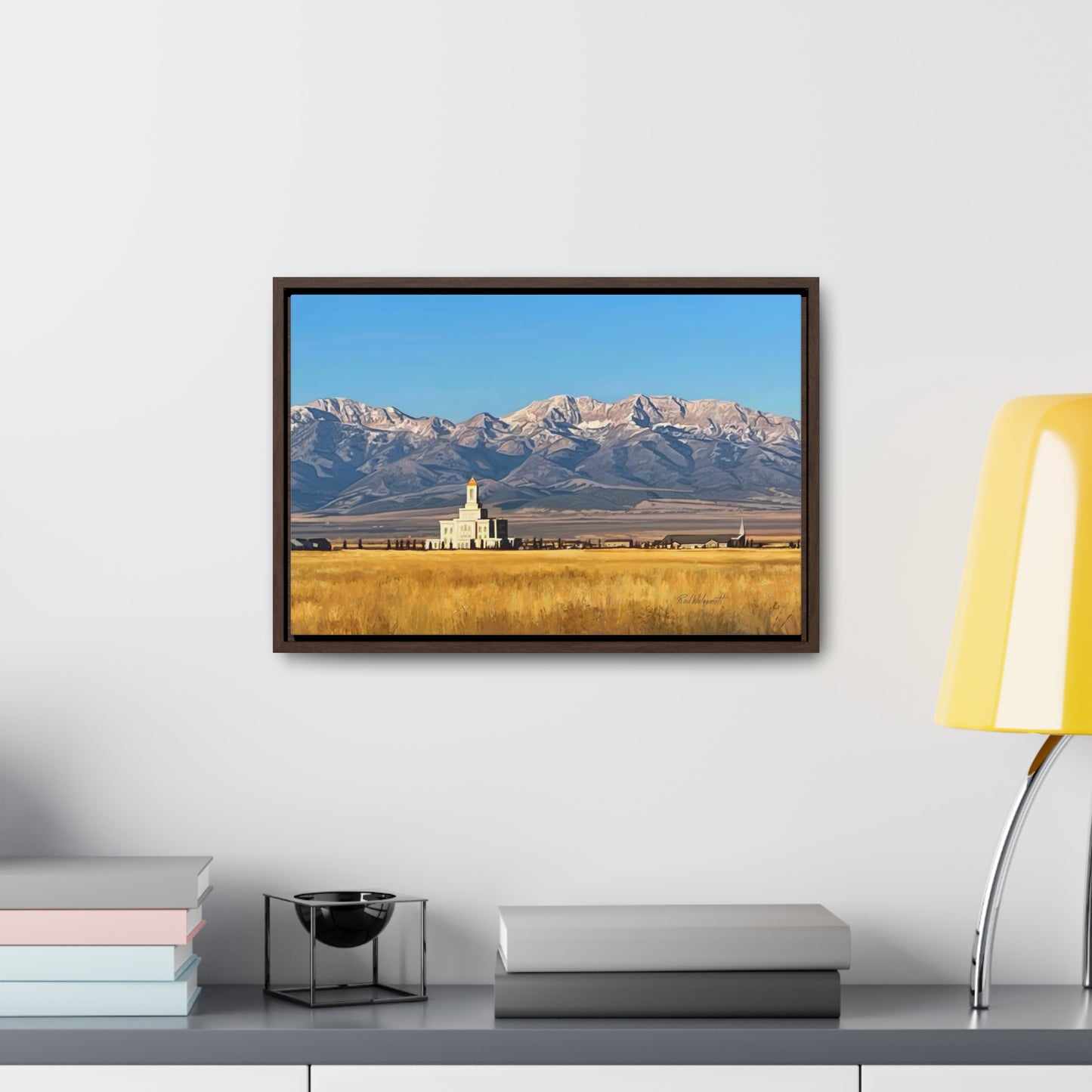 Stretched Canvas Wrap in Wood Frame, Deseret Peak Temple and Deseret Peak, by Rod Walgamott