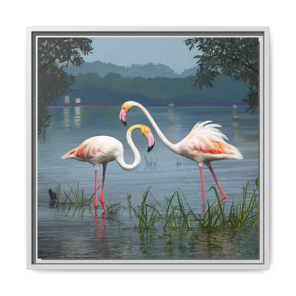 Framed Flamingo Canvas Art – Flamingo Dance by Rod Walgamott