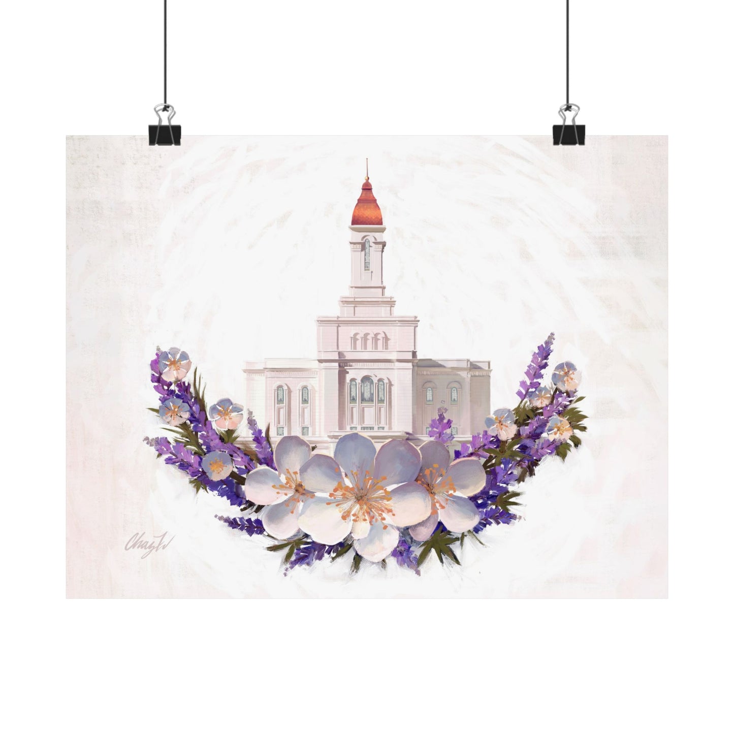 Premium Matte Print--Deseret Peak Temple--Floral Wreath, by Chaz Walgamott