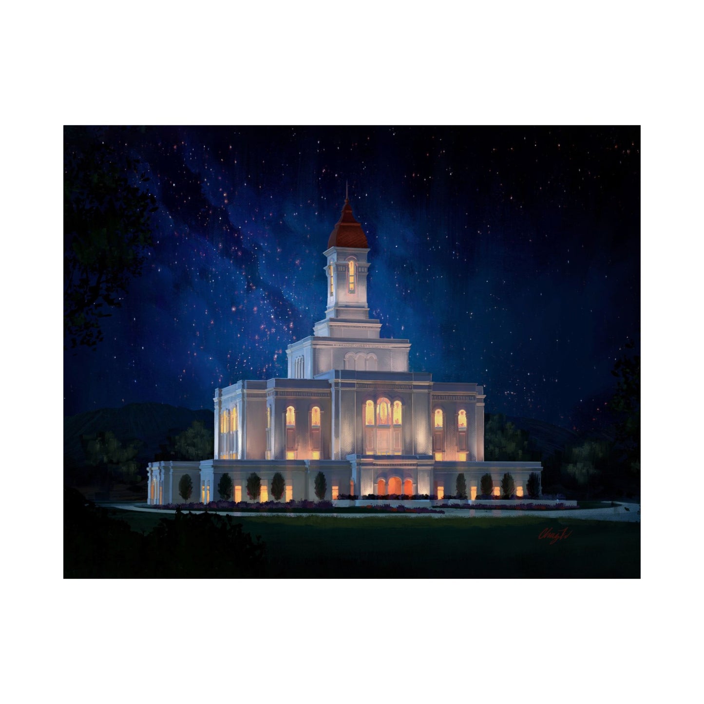 Premium Matte Print--Deseret Peak Temple--Night Sky, by Chaz Walgamott