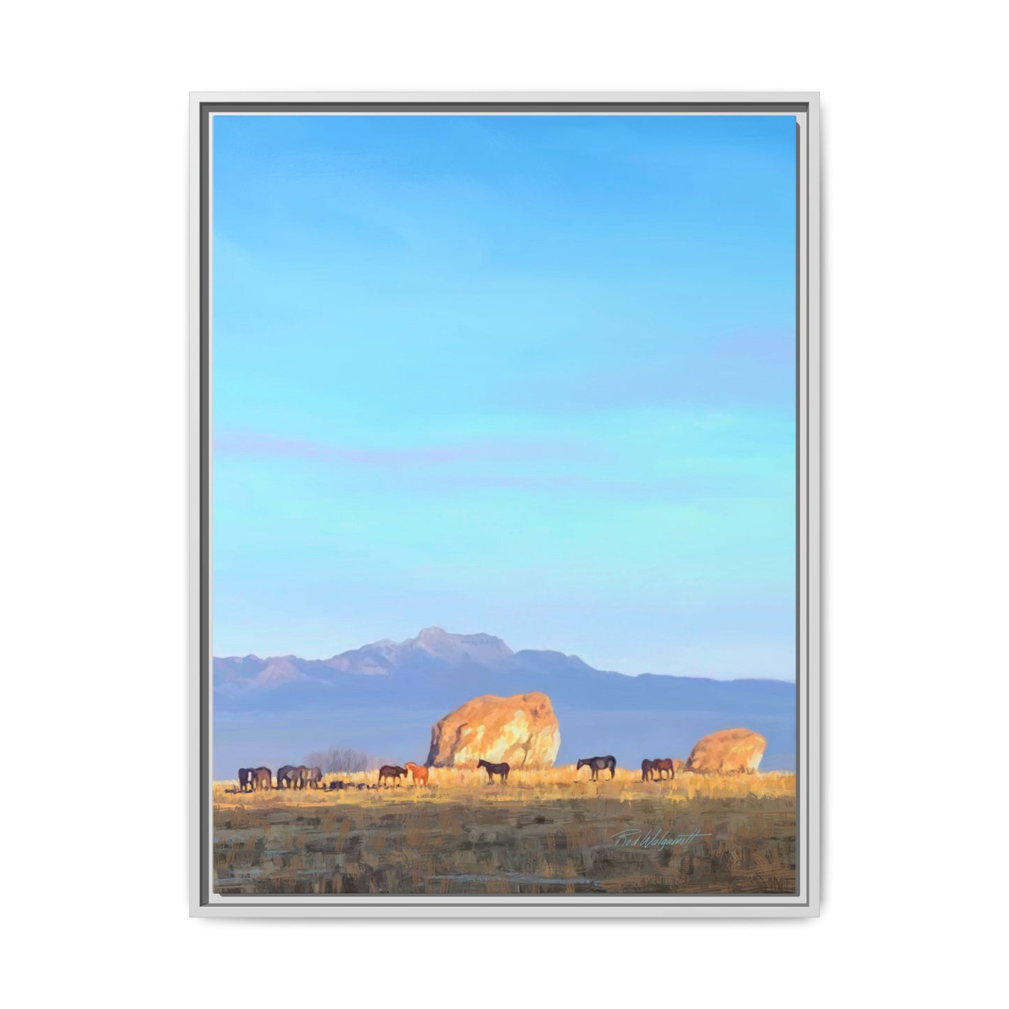 Framed Matte Canvas Print — Horses at Adobe by Rod Walgamott