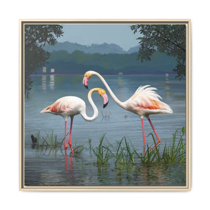 Framed Flamingo Canvas Art – Flamingo Dance by Rod Walgamott