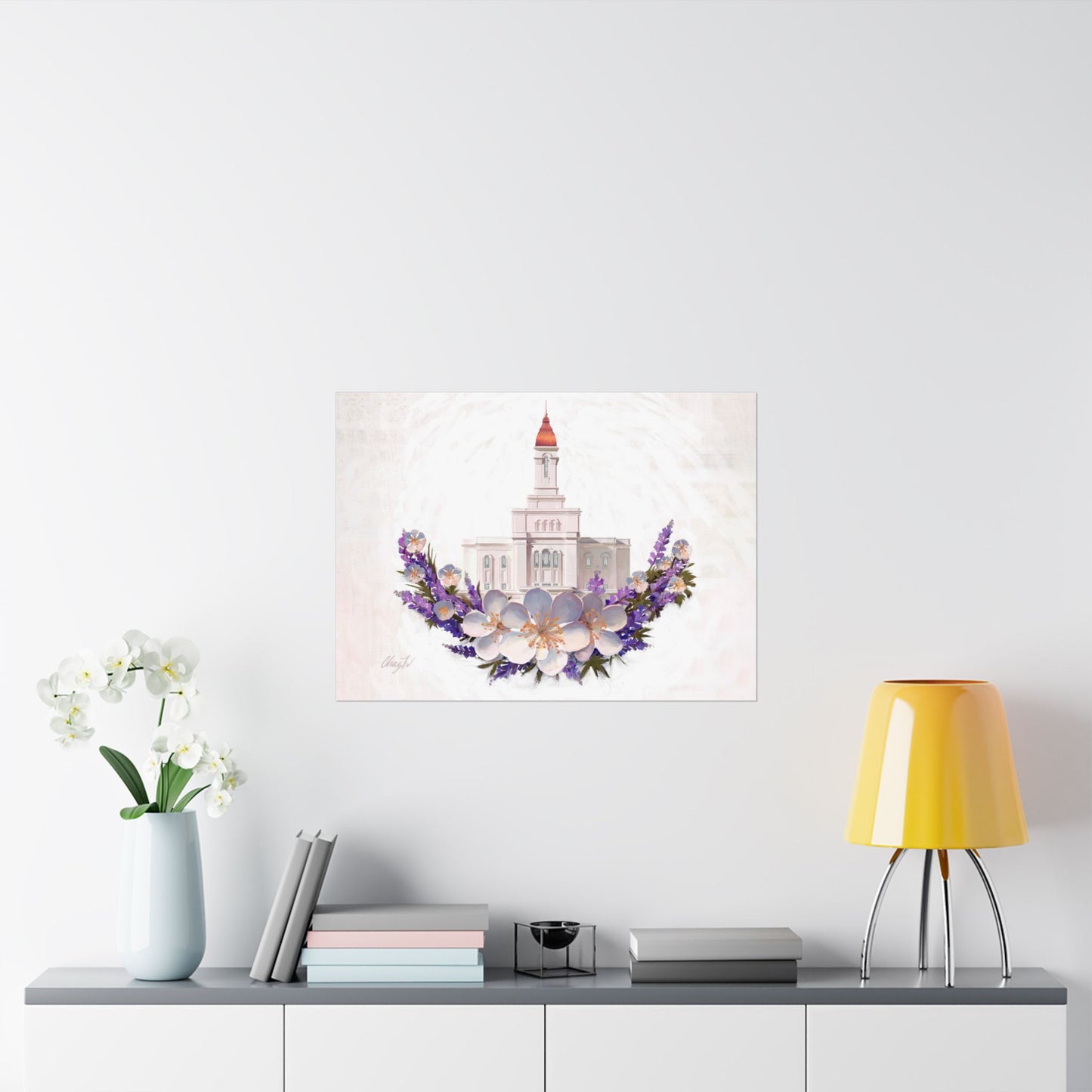 Premium Matte Print--Deseret Peak Temple--Floral Wreath, by Chaz Walgamott
