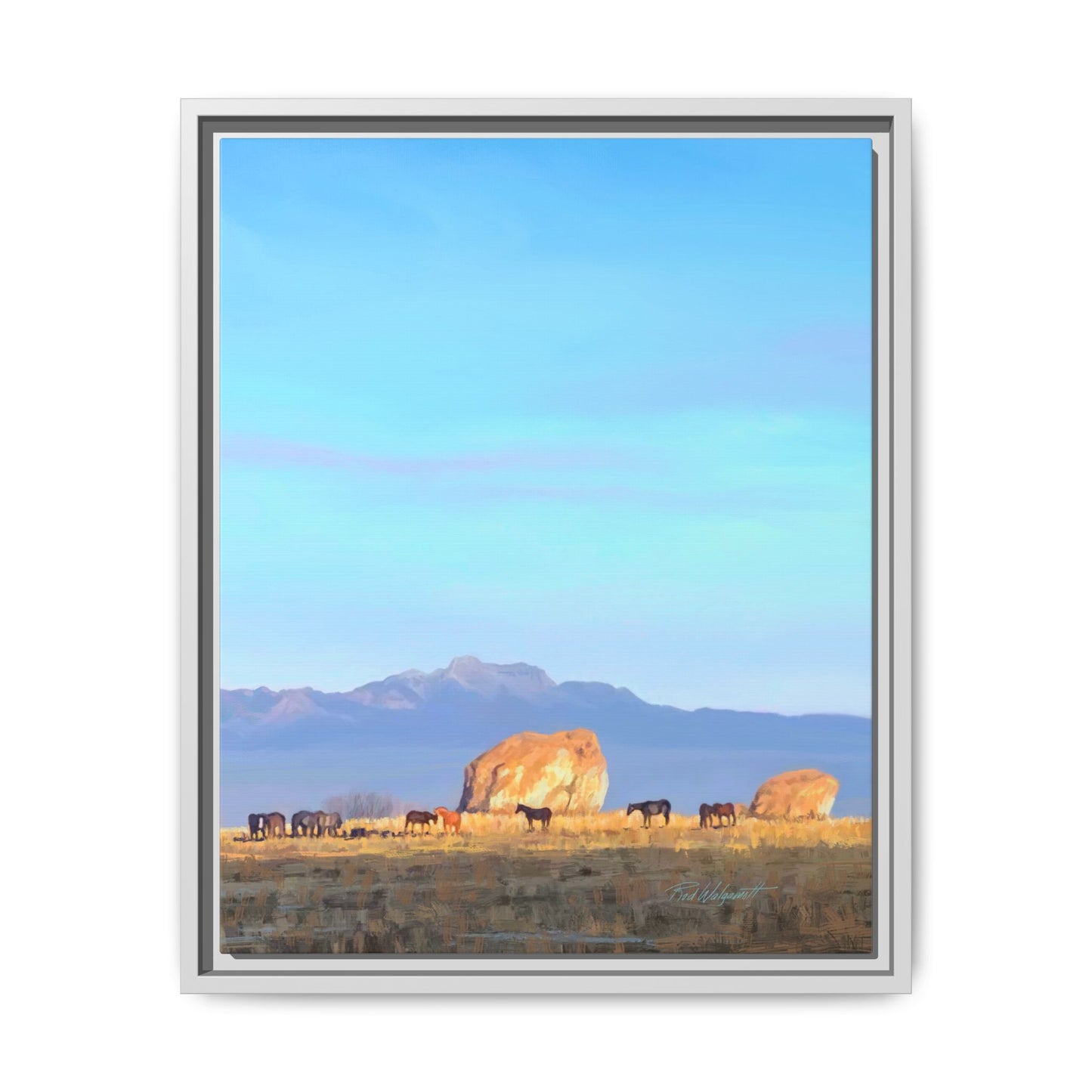 Framed Matte Canvas Print — Horses at Adobe by Rod Walgamott