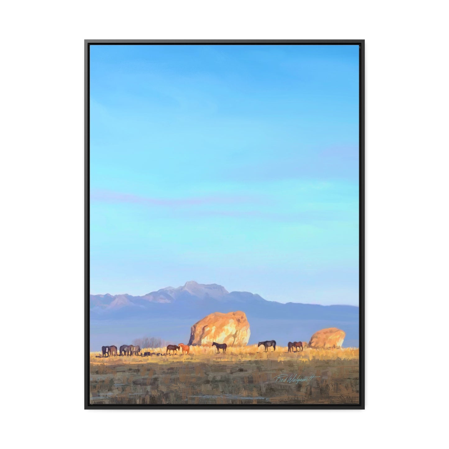 Framed canvas Wrap, Horses at Adobe Rock, by Rod Walgamott