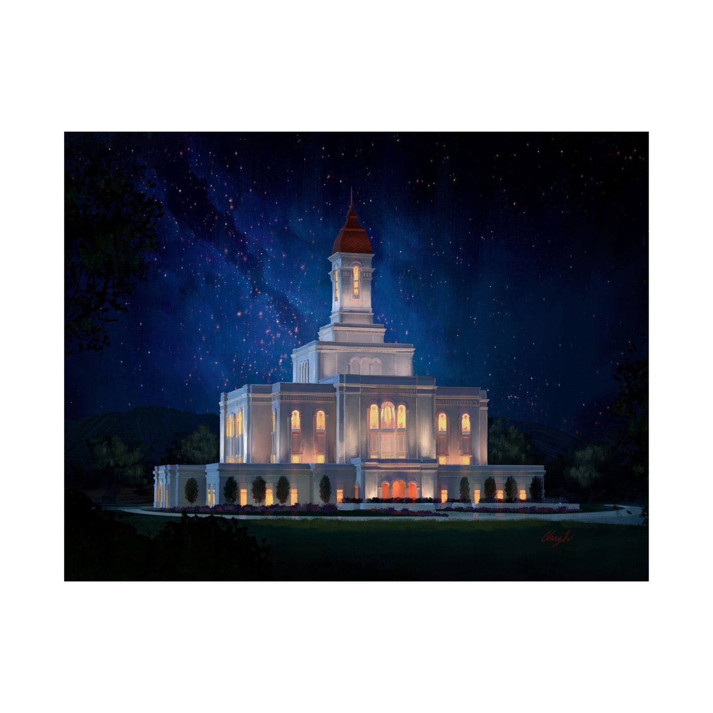 Premium Matte Print--Deseret Peak Temple--Night Sky, by Chaz Walgamott