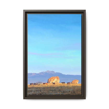 Framed Matte Canvas Print — Horses at Adobe by Rod Walgamott