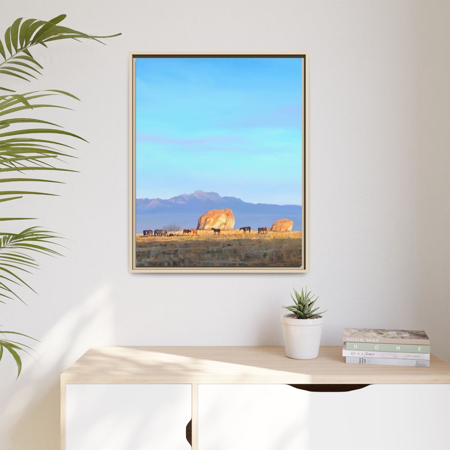 Framed Matte Canvas Print — Horses at Adobe by Rod Walgamott