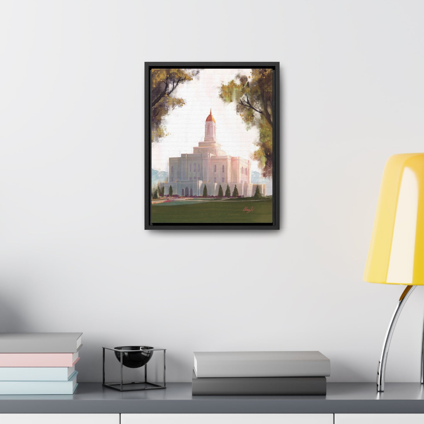 Framed canvas Wrap, Deseret Peak Temple, Golden D by Chaz Walgamott