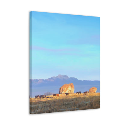 Canvas Gallery Wrap-Horses at Adobe Rock by Rod Walgamott