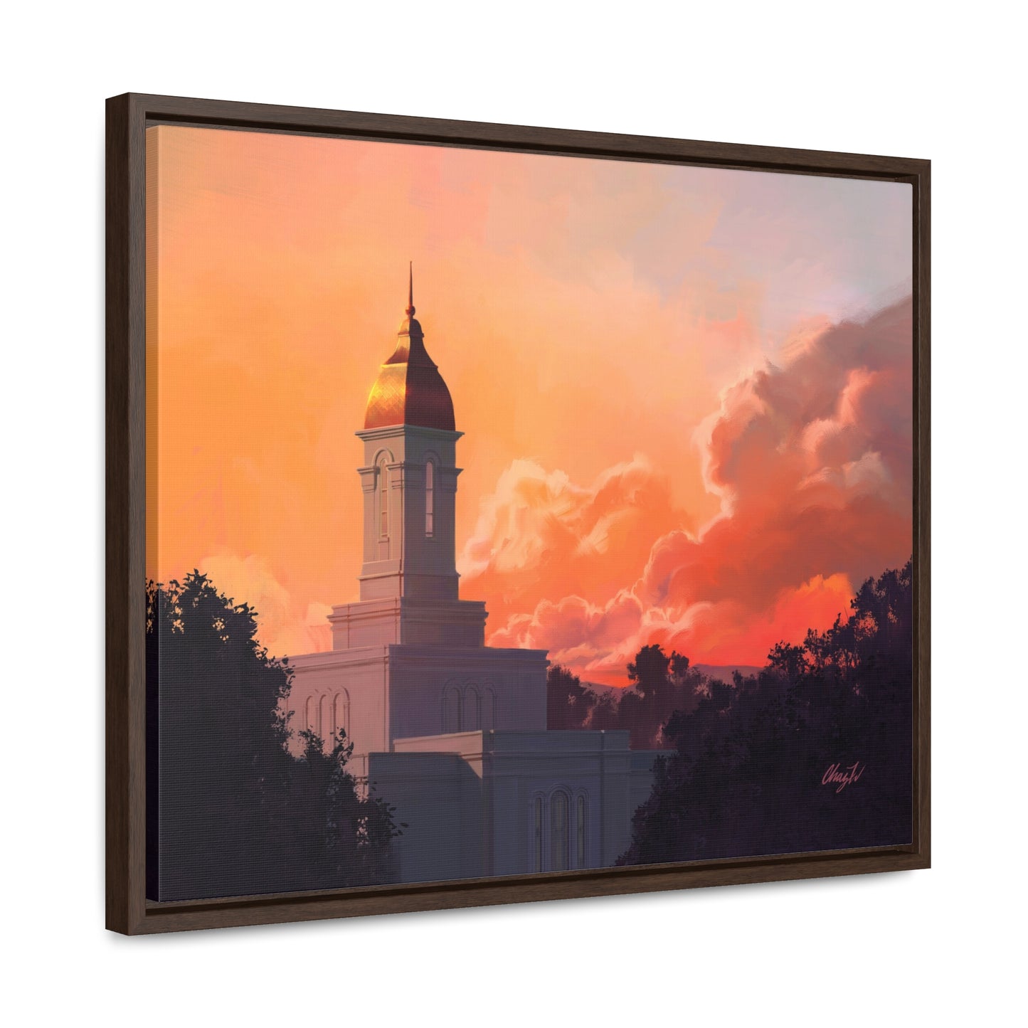 Stretched Canvas in Wood Frame--Deseret Peak Temple--Sunset by Chaz Walgamott