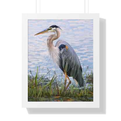 Framed Matte Print, Blue Heron at Stansbury Lake, by Rod Walgamott