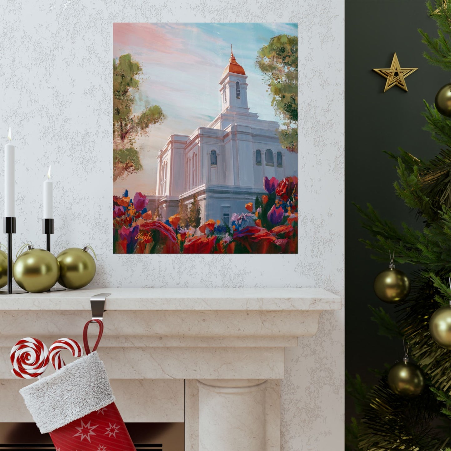 Premium Matte Paper Print, Deseret Peak Temple--Spring Flowers, by Chaz Walgamott