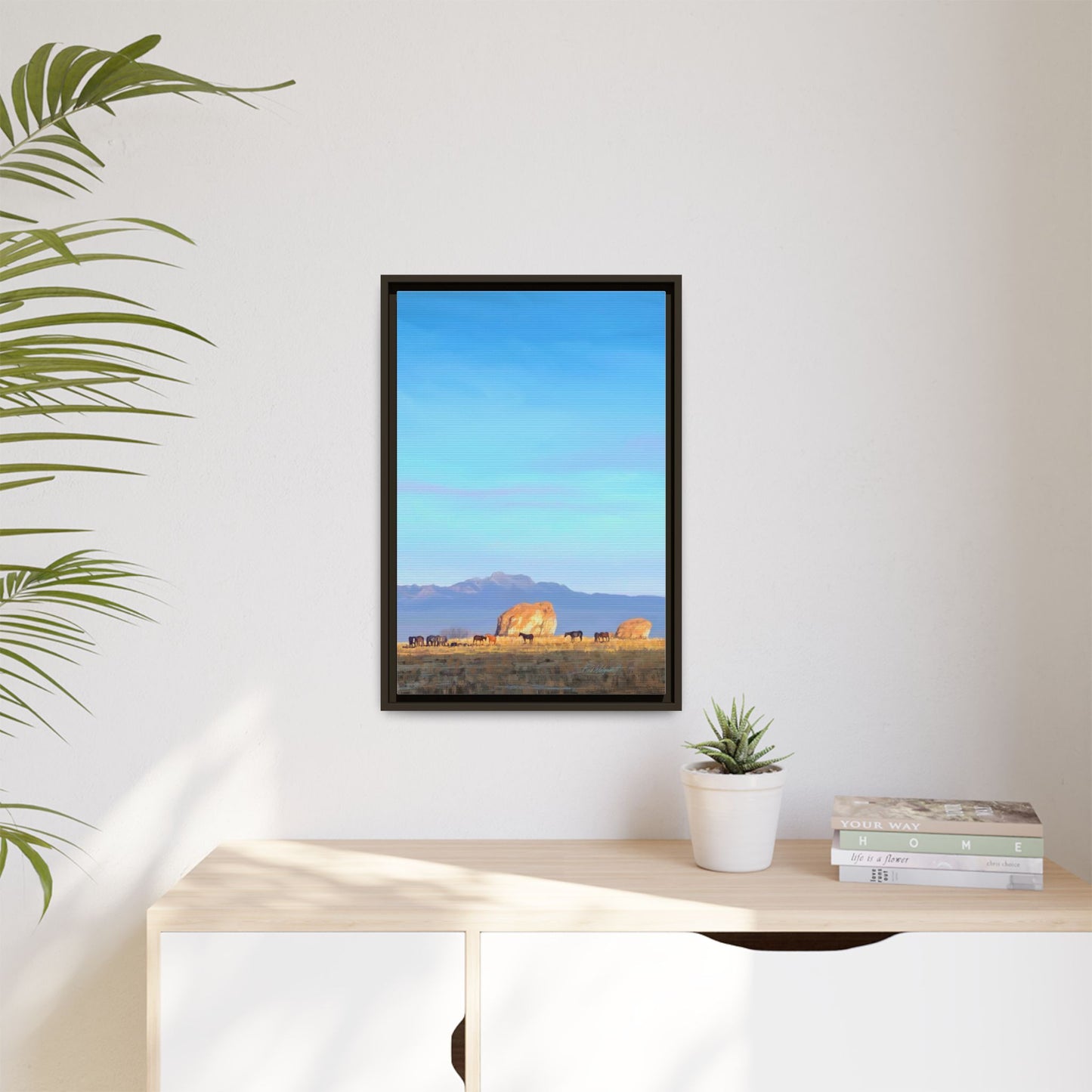 Framed Matte Canvas Print — Horses at Adobe by Rod Walgamott